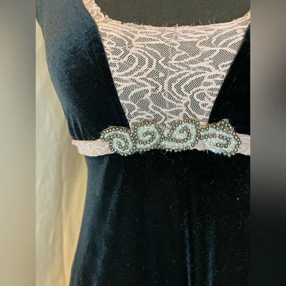 Free People Black Velvet Dress with Pink Trim - Picture 3 of 12